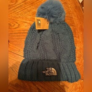 The North Face Dark Blue Knit Beanie with Pom